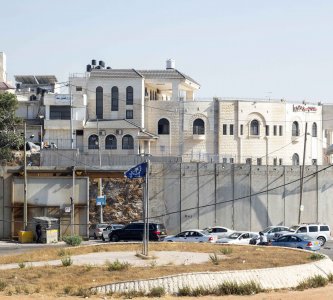 The Separation Wall at Qalandiya checkpoint, the main West Bank entry point to Jerusalem