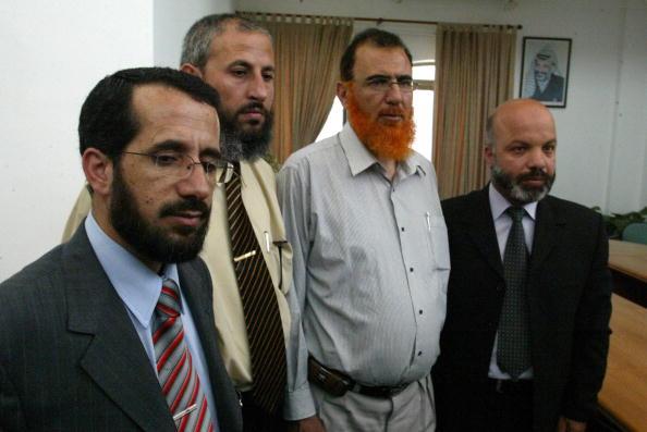 Ahmed Attoun, Mohammed Abu Teir, Mohammed Totah, and Khaled Abu Arafeh at the Palestinian parliament building in Ramallah, 2006