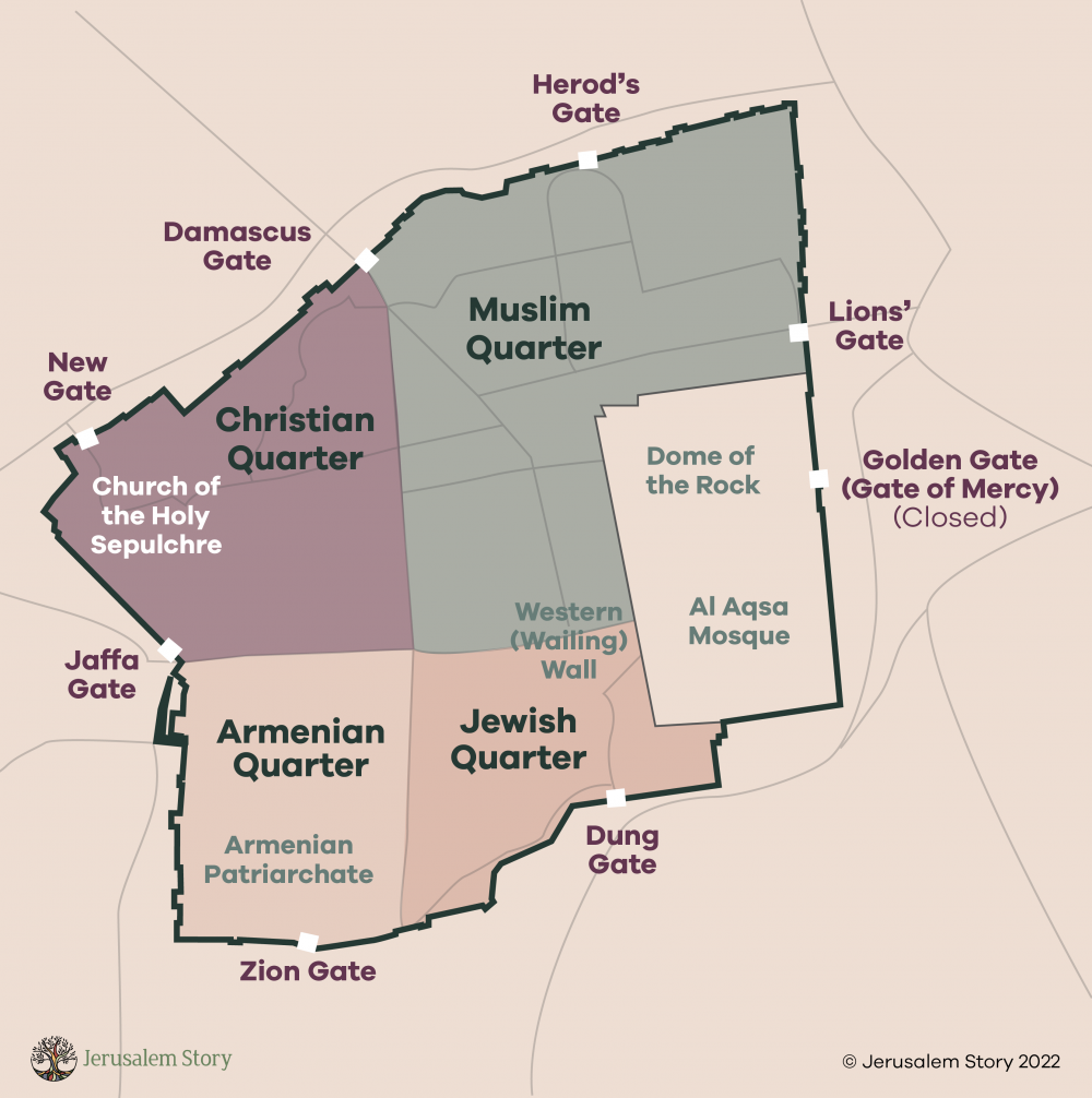 A map of Jerusalem's Old City and its gates