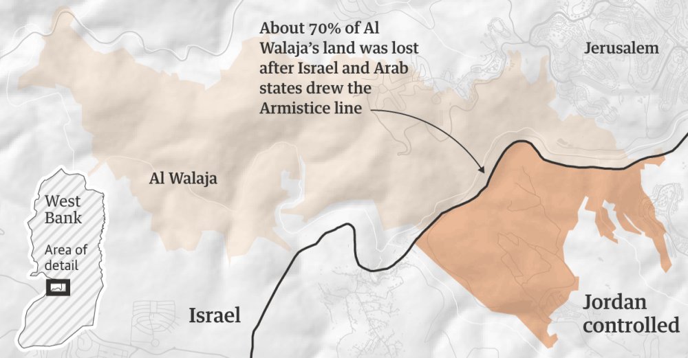A map of al-Walaja village southwest of Jerusalem showing the lands that were lost to Israel in 1948