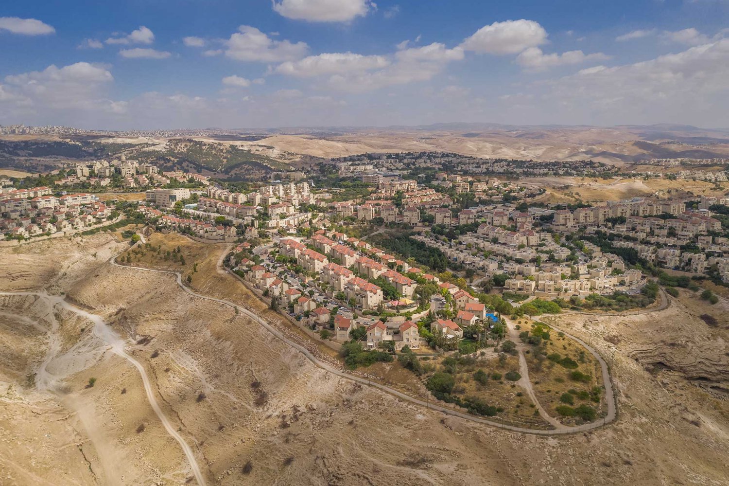 An aerial view of Ma‘ale Adumim settlement, the first major suburban settlement in the occupied West Bank